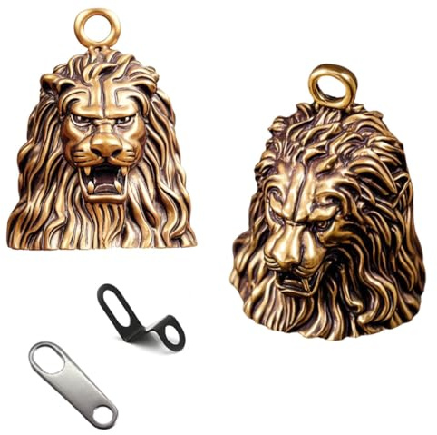 MANOPRANA 2 campanas guardianas para motocicleta, campana, campana, campana, moto, campana, llavero, llavero de motocicleta (león bronce)