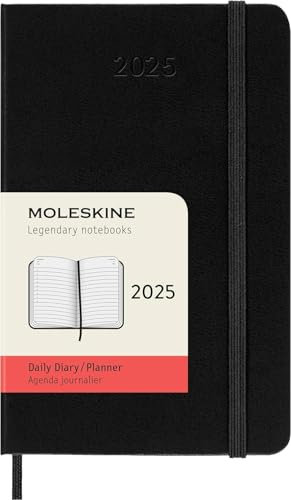 Tageskalender Daily Moleskine 2025 12 Monate 14 x 9 cm Taschenformat Hardcover Schwarz + Stift und Lesezeichen