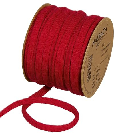 Halbach Veganer Woll-Strickschlauch, 8 mm x 15 m, rot | Ringelband aus 100 % Baumwolle mit Öko-Tex zertifizierung, Baumwoll-Raffia zum Ringeln und Einpacken von Geschenken