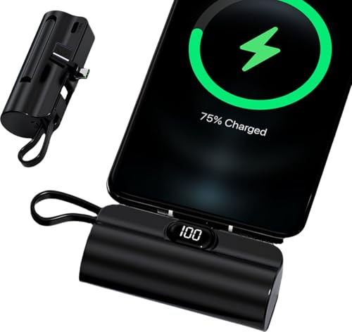 UFUZON Ishiva Mini Power Bank 5000mAh USB-C Chargeur de Batterie Externe sans Fil Portable avec écran LED, PowerBank Compatible avec USB-C et téléphones Android, iPhone 15/16, Noir.
