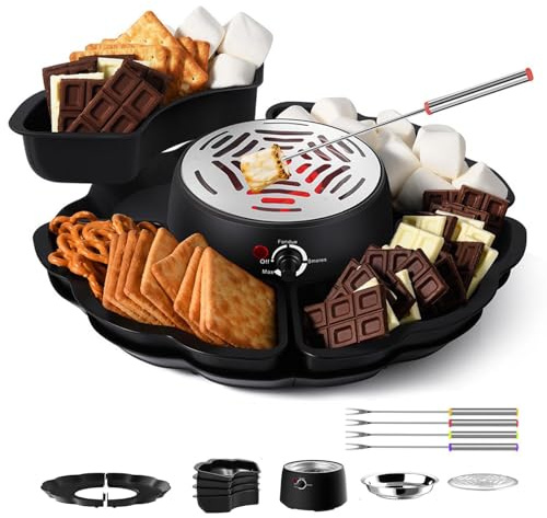 Kit de Grillage de Guimauve, marmite électrique à Chocolat, Machine à fumée pour l'intérieur, avec 4 fourchettes à Griller et Une Plaque de Cuisson, température réglable, Facile à Nettoyer