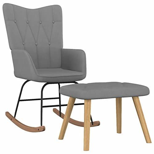 Gecheer Schaukelstuhl mit Hocker Schwingsessel Relaxstuhl Schwingstuhl Polsterstuhl Wippstuhl Schaukelsessel Relaxsessel Dunkelgrau Stoff