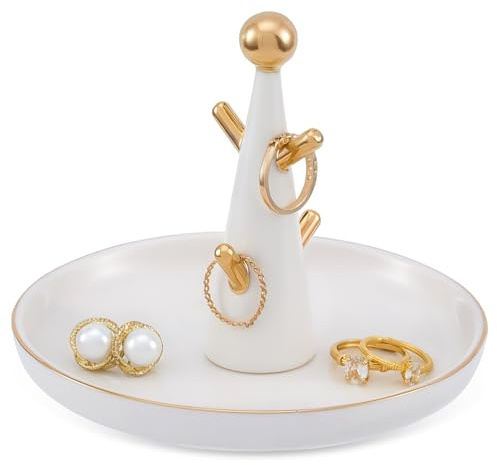 Lolalet Ceramic Ring Dish Holder, Tree-shaped Trinket Tray for Rings Earrings Necklaces Jewelry Decorative Plate Gift for Birthday Wedding Engagement -White