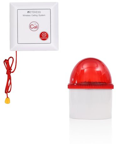 Retekess TH103P Sistema di Allarme, Suono e Luce del Sistema di Chiamata, Distanza di lavoro di 200 m,IP54 Impermeabile Pulsante Chiamata Con SOS Corda di Tirare per Paziente Anziano, Personale Casa