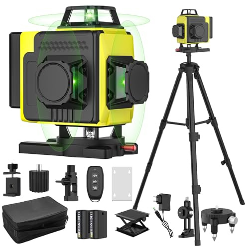 Niveau Laser Autonivelant 360° X 4, Lazer Niveaux Chantier 4d 16 Lignes Laser, Mode Impulsion ExtéRieur, 2 X Batterie,Nivellement Automatique, Support Rotatif, TéLéCommande (Avec trépied)