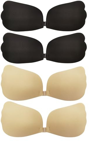 SAIIURV 4 Paires Soutien Gorge Adhesif, Soutien Gorge Dos Nu, Invisible Adhésifs Push Up, Auto-adhésifs sans Bretelles, Invisible Adhésifs Push Up pour Les Robes de Soirée Robes de Mariée (Noir, Nu)