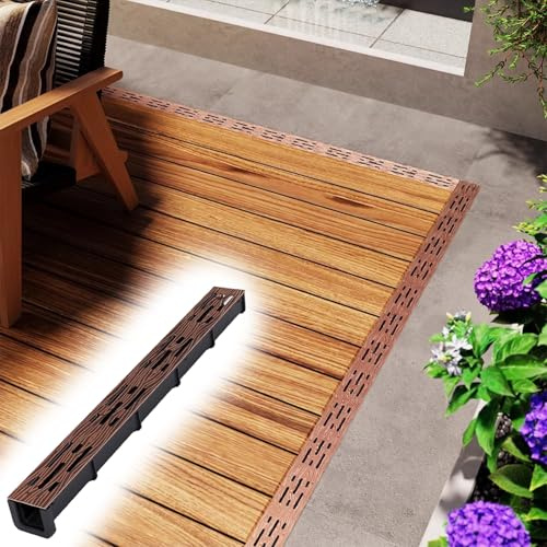 Entwässerungsrinne Extra Schmales Rinnen-Abflussset für Die Terrasse mit Holzmaserung, Abflussgitterschutz für Terrassenküchen, Rechteckiger 5cm Breiter Bodenablauf