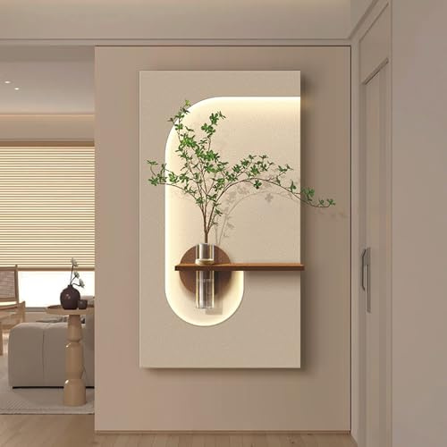 Decorazione Murale In Pietra Arenaria 3D Con Luci A LED, Scultura Da Parete Con Piante Finte E Vaso In Vetro, Dipinto Decorativo Per Ingresso E Soggiorno(Brown 1,50 * 90cm/19.7 * 37.4in)