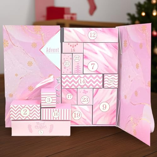 Fill Your Own advent-calendar -24 Days Colorful Reusable Pink Advent Boxes Empty, Fillable Countdown Calendar Boxes, Christmas Countdown Cale-ndar Box For Kids & Adults