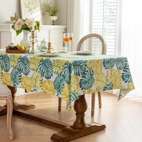 hometrixx Tropical Palm Leaf Tablecloth 140x180cm Rectangular Heat-Resistant Wipeable Seasonal Table Cover Kitchen Decor for Dinner Party,Monstera Deliciosa