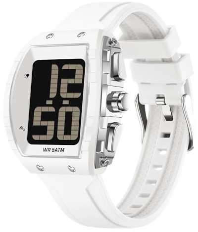 Relojes digitales para hombres mayores, cara grande, reloj parlante, fácil de leer, esfera grande, impermeable, para deportes al aire libre, blanco