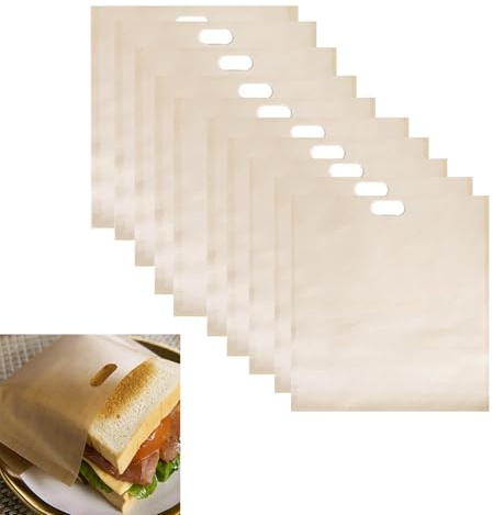 10pieces Toaster Bags | Reusable Non-Stick Toasted Sandwich Bags | Heat Resistant Washable Toastie Bag | Multipurpose Grilled Cheese Bag For Microwave, Toaster, Oven, Pizza,Sandwiches,