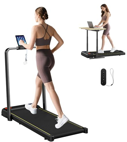 SPORTNOW Tapis de Marche 2 en 1, Tapis de Course Pliable Inclinaison à 10%, 1-6 km/h, Walking Pad avec télécommande et LED, 2,0HP, Treadmill Compact, utilisable sous Bureau pour Maison & Bureau, Noir