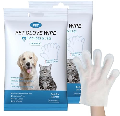 Ourdort 12 Stück Reinigungshandschuhe für Hunde & Katzen Handschuhtücher für Haustiere Duftfreie & Hypoallergene Hygienische Waschhandschuhe Saubere Pflege von After, Pfoten, Augen & Ohren