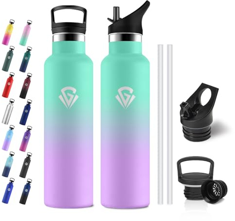 JAPORIA Borraccia Termica 750ml, Borraccia con Cannuccia, Isolamento Sottovuoto a Doppia Parete, Bottiglia Acqua senza BPA per Scuole, Viaggio, Uffici
