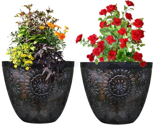 SG Traders Large Plastic Round Chengdu Garden Plant Pots Planter Indoor Outdoor Pots Top Diameter Flower Pot with Drainage Holes, Beautiful Planters for Your Garden Needs Pack of 2 (25cm)