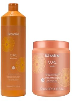 Set Echosline Curl Shampoo e Maschera per Capelli Ricci professionale, Controllo Ricci, completamente Vegano e delicato 1000ml