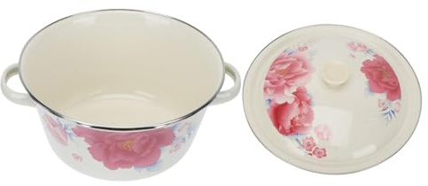 DECOMELODY Bol Émaillé Vintage 24 Cm avec Double Anse et Couvercle – Bassine Alimentaire Émaillée pour Préparation et Rangement Cuisine – Pot à Soupe Multifonction, Facile à Style Aléatoire