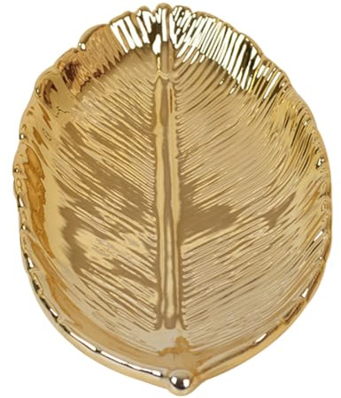 Artibetter Plateau à Bijoux en Céramique Dorée Petite Taille de Feuille, Plat de Rangement Multifonction pour Bureau et Cosmétiques, Coupelle Porte-bijoux Décorative pour Femmes, Accessoire