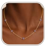 ZHESHY Goldkette Damen Halskette mit Geburtsstein Kleeblatt Anhänger Kette | 14K Vergoldete Wasserfest Goldkette, Verstellbare Goldene Kette für Freundin Frauen Mädchen,Schmuck,Geburtstag Geschenk