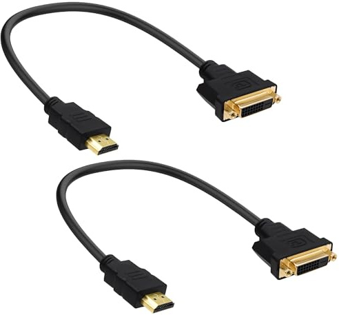 YARCHONN HDMI till DVI-kabel, adapter, Bi-Directional DVI-D 24, 1 hona till HDMI-kontakt, omvandlare, kabelkabel för PC, TV-monitor, projektor – 30 cm/11,8 tum, 2 stycken
