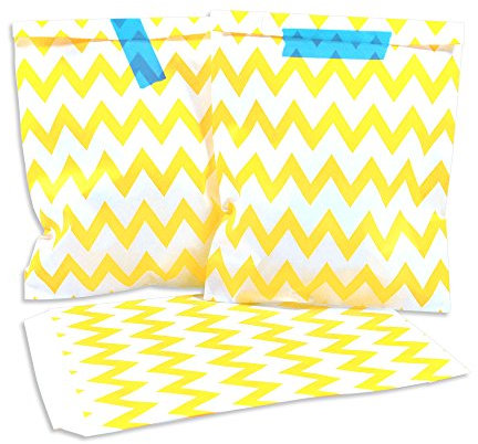 Frau WUNDERVoll® 100 PAPIERTÜTEN GELB, ZACKEN 13 x 16,5 cm, 45 Gramm Papier, flach / Candy Bar, Hochzeit, Kindergeburtstag, Papiertütchen, Candybag, Tüten, Mitgebseltüten
