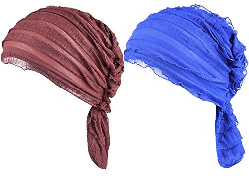 FAIRYRAIN 2 Pack Chiffon einfarbig gefaltet Sonnemütze BeanieTurban Hut Kopftuch Chemo Krebs Cap (Hut#4)