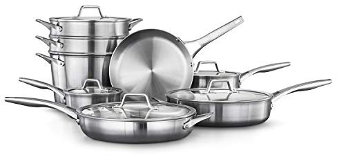 Calphalon 13-Piece Stainless Steel Kitchen Cookware Set with Aluminum Core, Stay-Cool Handles and Steamer Insert, Silver