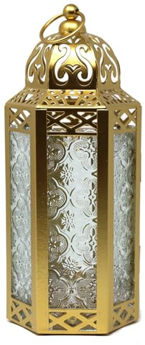 Lanterne à Bougie Marocaine, bougeoir décoratif pour Table ou à Suspendre, décorations du Ramadan, décoration intérieure, Patio ou Porche extérieur, Mariages, M, Or
