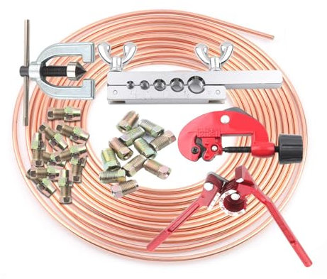 YORKING Brake Pipe Repair Kit 3/16 Pipe Flaring Tool Kit 25FT Car Brake Line 10mm Replacement Cutter Bender Brake Line Repair Kit for Car Original Braking System