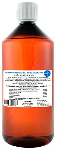 Wasserstoffperoxid 3% FOOD GRADE I 1 Liter I FREI VON PHOSPHORSÄURE, unstabilisiert I Pharmazentralnummer-16613710 I MHD 12 Wochen I Herrlan I Made in Germany