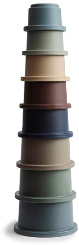 mushie Stapelbecher Spielzeug | Stapelturm mit 8 bechers | Für Babys und Kinder | Hergestellt in Dänemark | BPA FREI (Forest)