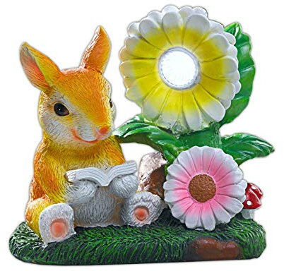 HAC24 Garten Solar LED Dekofigur Hase Solarleuchte Gartenfigur Solarlicht Solarlampe Deko Figur Häschen Gartendeko Gartenleuchte
