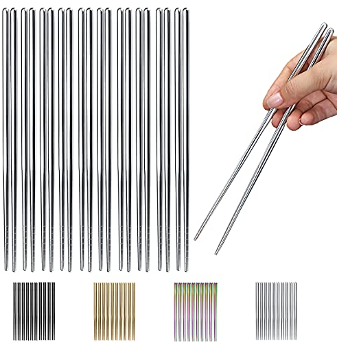 10 Paar Wiederverwendbare Essstäbchen, Edelstahl-Metall-Essstäbchen, Japanisches Chinesisches Koreanisches Essstäbchen Spülmaschinenfest, 8,9 Zoll (Silber/Essstäbchen)