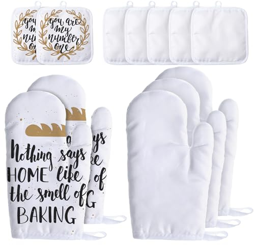 Patelai 12 Pieces Blank Sublimation Oven Mitts Set Include Blank Sublimation Heat Resistance Oven Gloves and Pot Holders for DIY Kitchen Dining Room Accessories