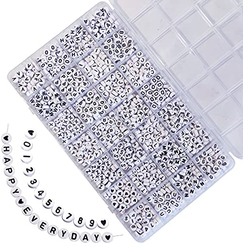 1400 Stück Buchstabenperlen Spacer Perlen 7x4mm Buchstaben A-Z Herz perlen und Zahlenperlen für Armbänder Schmuck