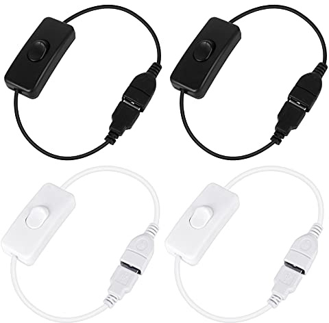Boisbresil USB Cable Switch on off USB Male to Female Cable with Switch USB Cable Rocker Switch USB Inline Rocker Switch for Table Lamp LED Light Strip(Black and White)