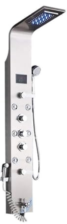 Wieoc Bathroom Shower Faucet LED Shower Panel Column Bathtub Mixer Tap with Hand Shower Temperature Screen-Brushed Nickle B