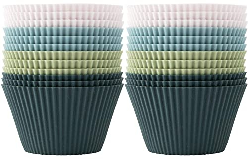 YouJabz Silicone Cupcake Moulds, Muffin Cases, Reusable Silicone Baking Cups, Non-Toxic, BPA Free, Non-Stick, Dishwasher Safe Cupcake Holder for Cakes Ice Creams Puddings, 24 Pack
