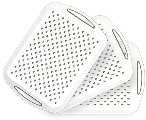 17.7 x 12.5 Anti-Slip Serving Trays with Handles, 3 Pcs X-Large Rectangular Food Serving Tray for Lap, Reusable and Durable Breakfast Tray, White