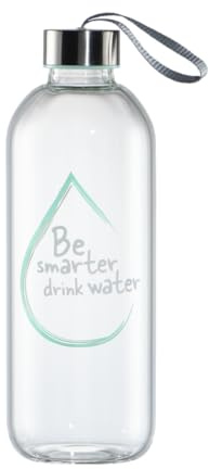 Xavax | Botella isotérmica de 1L con mensaje Be smarter drink water (Para bebidas calientes y frías, De vidrio, Cierre hermético), Transparente
