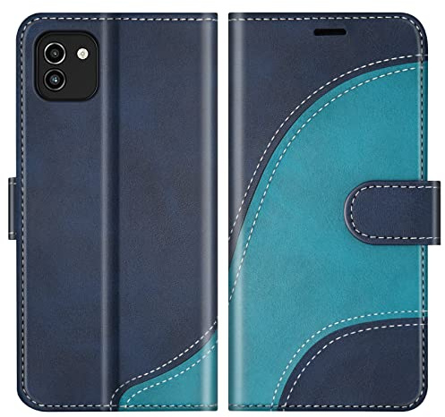 BoxTii Hülle für Galaxy A03, PU Leder Handyhülle für Samsung Galaxy A03, Ledertasche Klapphülle Schutzhülle mit Kartenfächer und Magnetverschluss, Blau