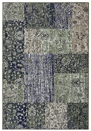 Hanse Home Kirie 105447-80x150 - Alfombra de retales, Pelo Corto, diseño Moderno, Vintage, para Comedor, salón, habitación de los niños, Pasillo, Dormitorio, Cocina, Color Verde, 80 x 150 cm
