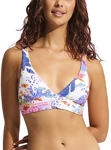 Seafolly Damen Banded Longline Triangle Top Swimsuit Bikini, Under The Sea White, 4