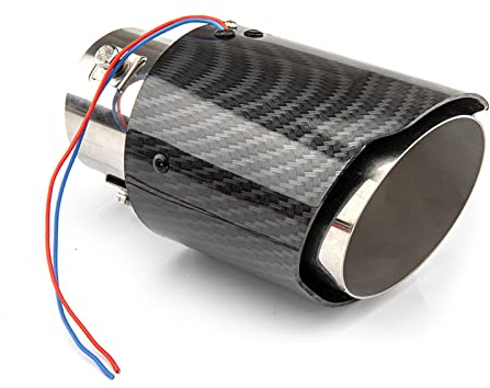 Carkio Auspuffspitzen Auto Auspuff Muffler Tip Endrohr mit Led Tip Carbon Fiber Racing Light 64mm Inlet-Straight Style Blue Flame