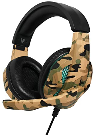 Vybe LED Headset with Camouflage Design for Play Station, Xbox, PC Gaming AUX-in Support Wired Cushioned Headphone with Adjustable Boom Microphone