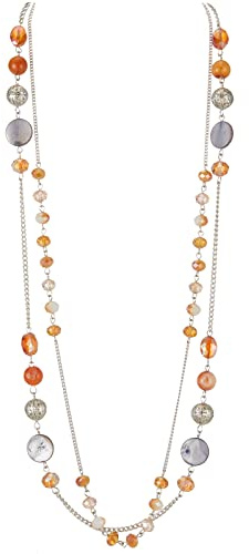 FULU AUTUMN Collana da Donna con Perline Lunghe in Argento a Strati Collane di Conchiglia di Cristallo Bohémien Collana a Catena Maglione Bigiotteria(Arancione)