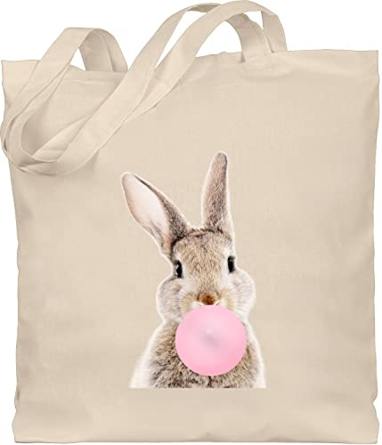 Baumwolltasche - Taschen - Hase Kaugummi I - Unisize - Naturweiß - ostern tasche osterhasen hasi stoffbeutel hasentasche osterhase hasen beutel ostergeschenk hasenmotiv rabbit jutebeutel häschen