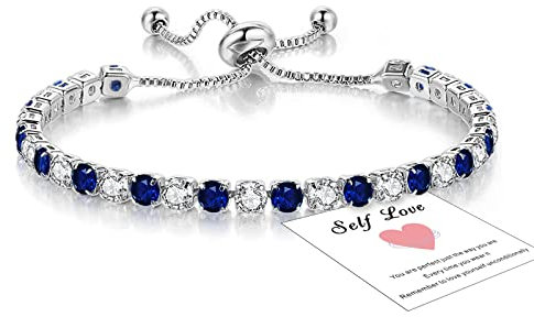 Blue Tennis Bracelets for Women, Sterling Silver Bracelet Silver Crystal Friendship Bracelets, Blue Adjustable Diamond Cubic Zircona Lady Bracelet Birthday Presents for Her