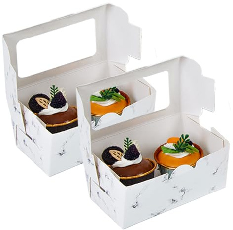 Allbusky 30PCS Cake Boxes 2 Holes Cupcake Boxes, Paper Bakery Boxes, Cupcake Carrier with Window, Paper Treat Boxes with Cupcake Liners for Christmas Baby Shower Wedding Party Favors